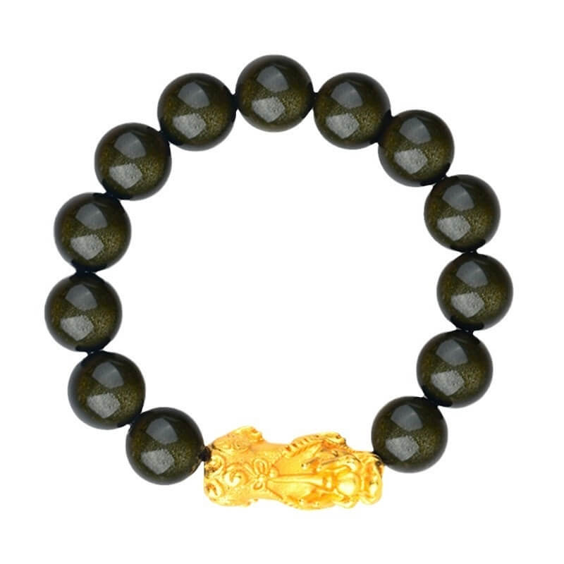 Black Obsidian Pi Xiu Bracelet - Attract Wealth and Balance Feng Shui