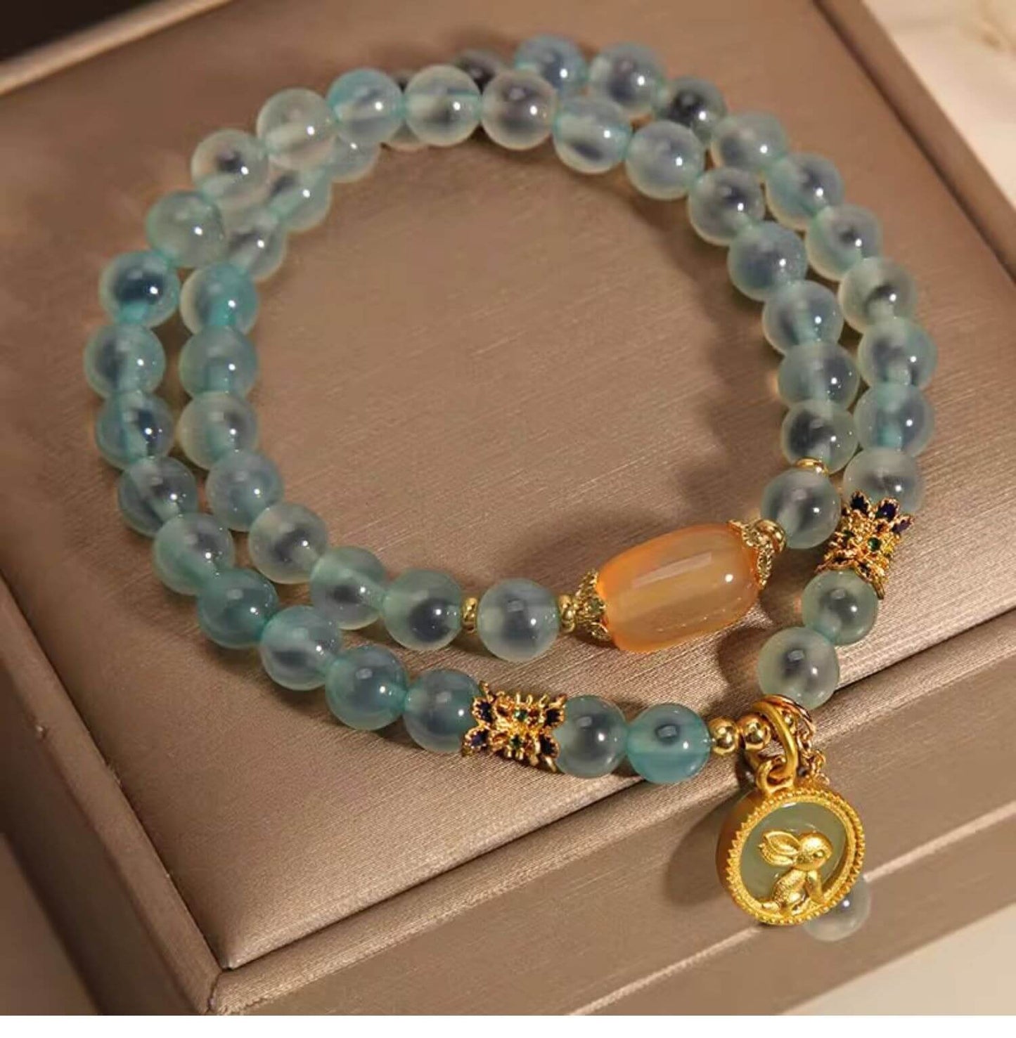 Blue Agate Healing Blessing Double Wrap Bracelet