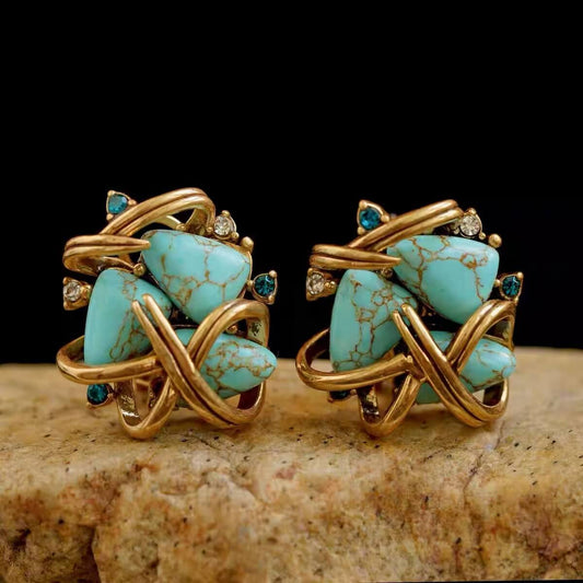 Boucles d'oreilles turquoise incrustées de laiton - Confiance · Bonne chance
