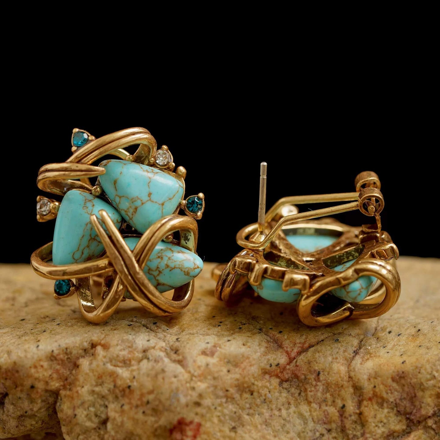 Boucles d'oreilles turquoise incrustées de laiton - Confiance · Bonne chance
