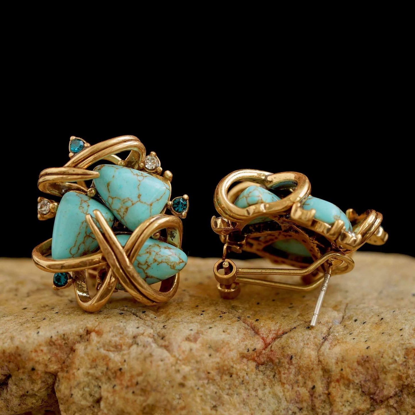 Boucles d'oreilles turquoise incrustées de laiton - Confiance · Bonne chance