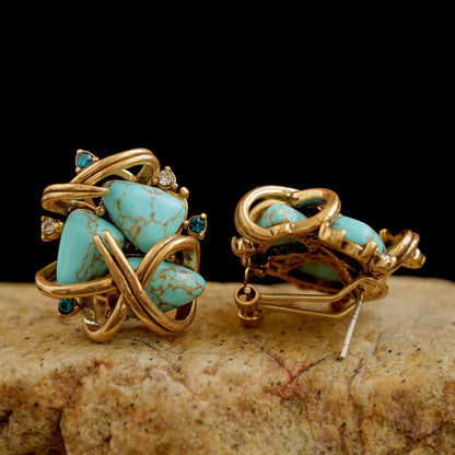 Boucles d'oreilles turquoise incrustées de laiton - Confiance · Bonne chance