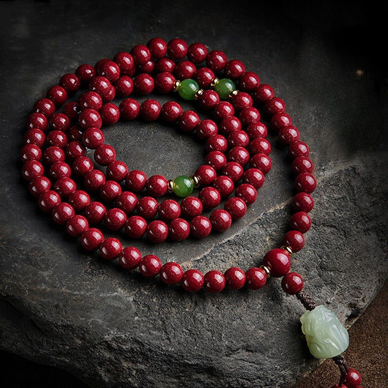 Cinnabar 6mm 108 beads jade Pixiu Buddhist beads bracelet necklace