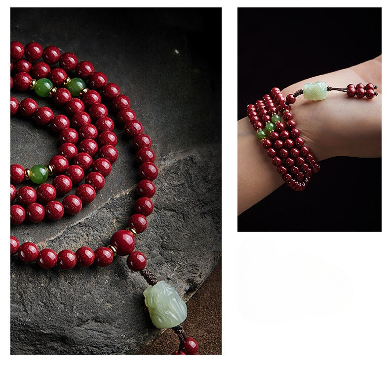 Cinnabar 6mm 108 beads jade Pixiu Buddhist beads bracelet necklace