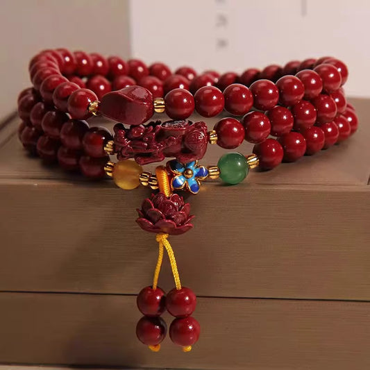 Cinnabar Pixiu Lotus Wealth Blessings Bracelet