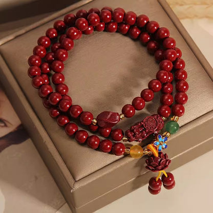 Cinnabar Pixiu Lotus Wealth Blessings Bracelet