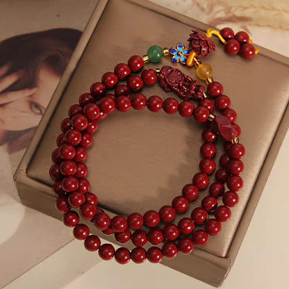 Cinnabar Pixiu Lotus Wealth Blessings Bracelet