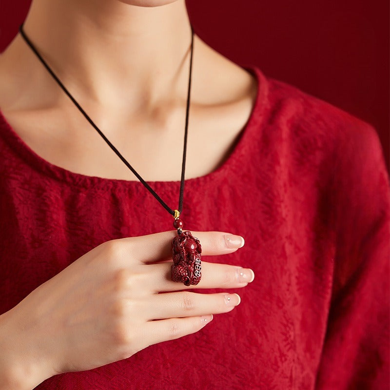 Cinnabar Pixiu Pendant Away From Evil Protection Necklace