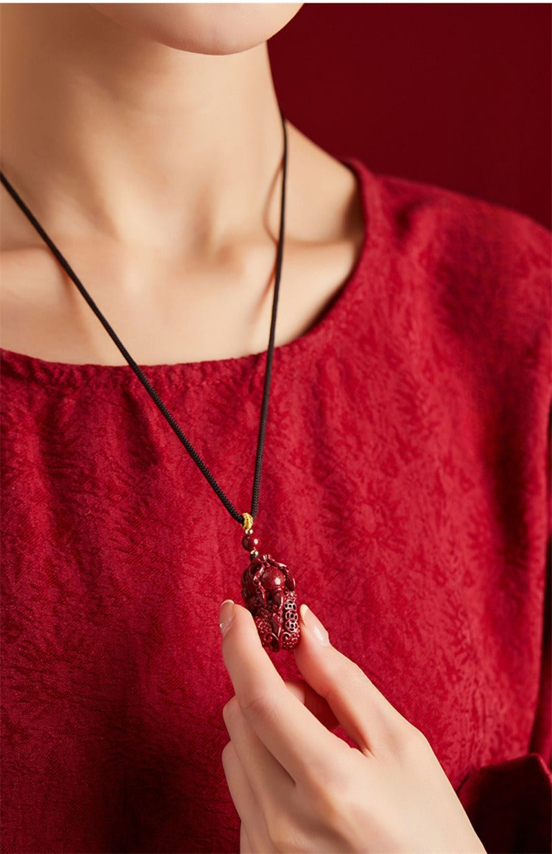 Cinnabar Pixiu Pendant Away From Evil Protection Necklace