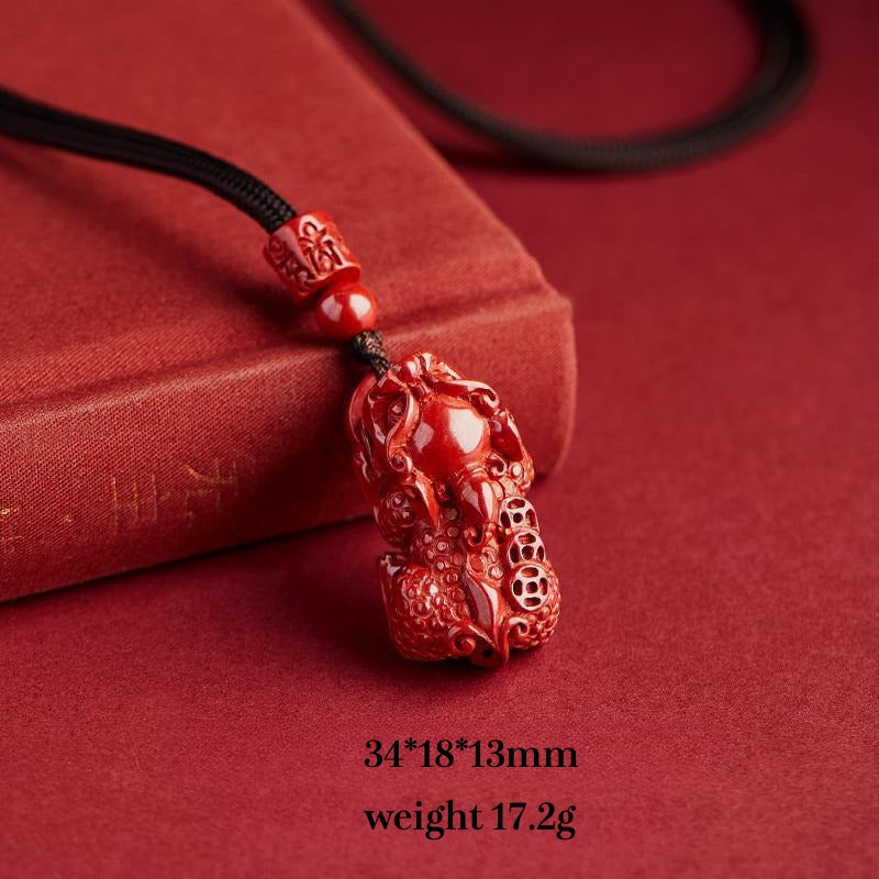 Cinnabar Pixiu Pendant Away From Evil Protection Necklace