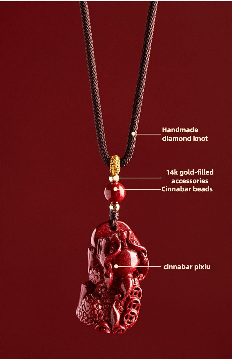 Cinnabar Pixiu Pendant Away From Evil Protection Necklace