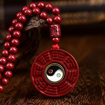 Cinnabar Yin Yang Tai Chi Bagua Pendant Feng Shui Necklace for Men and Women