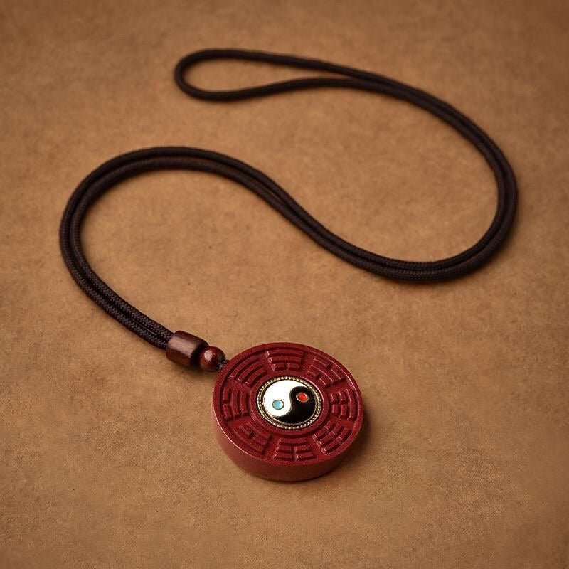 Cinnabar Yin Yang Tai Chi Bagua Pendant Feng Shui Necklace for Men and Women