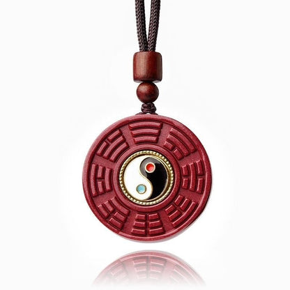 Cinnabar Yin Yang Tai Chi Bagua Pendant Feng Shui Necklace for Men and Women