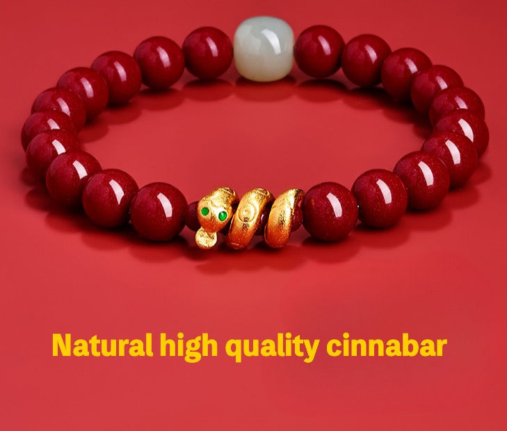 Cinnabar Zodiac Snake Amulet Protection Bracelet