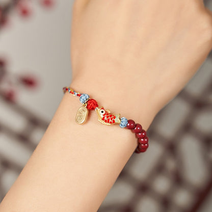 Cinnabar Lucky Koi Fish Healing Braided Bracelet