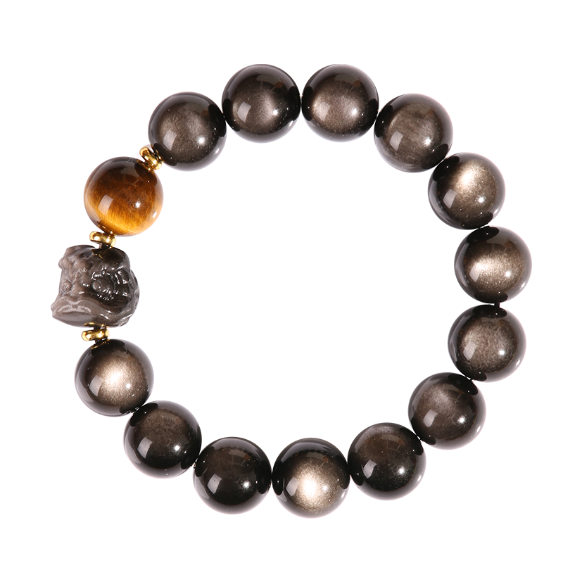 FengShui Lion Silver Sheen Obsidian Wealth Bracelet