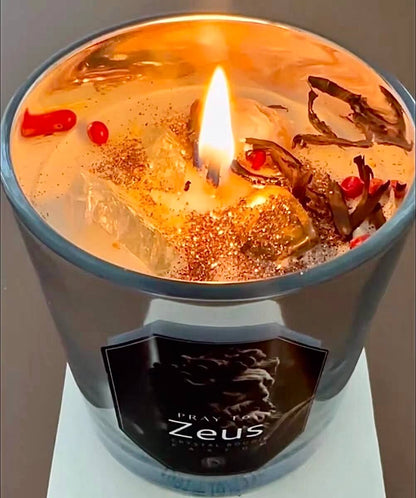 God Zeus Crystal Essential Oil Fragrance Candle - Manifesting Power, Prosperity, and Wisdom