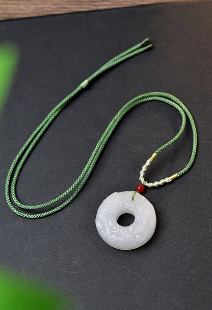 Gold Silk Jade Pi Xiu Peace Amulet Pendant Wealth Safety Necklace