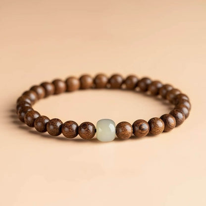 Golden-threaded Rosewood & Jade Buddhist Beads Bracelet - Auspicious Prosperity and Serenity