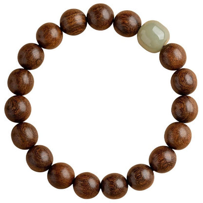 Golden-threaded Rosewood & Jade Buddhist Beads Bracelet - Auspicious Prosperity and Serenity