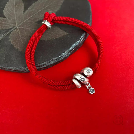 Handmade 999 Sterling Silver Year Of Snake Spirit Snake Red String Protection Braided Bracelet