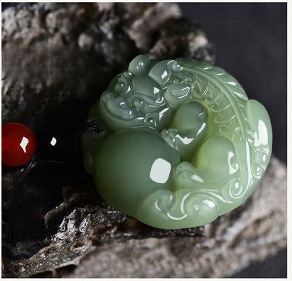 Hetian Jade Pixiu Luck Protection Necklace Pendant