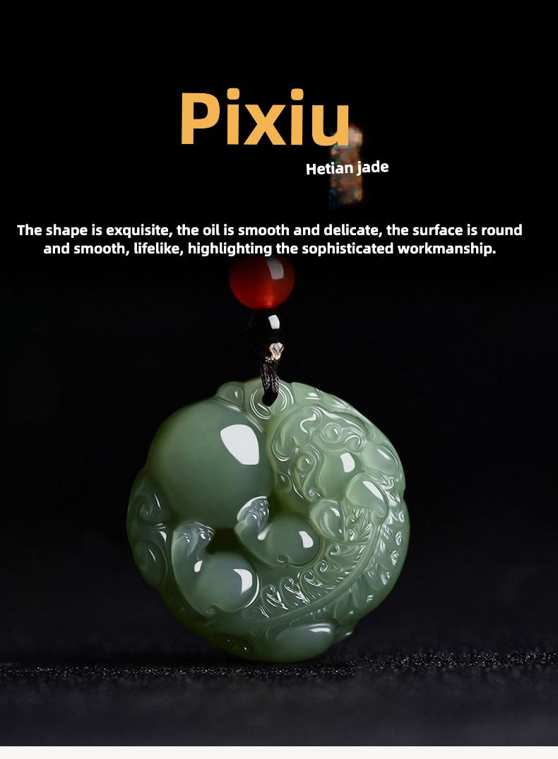 Hetian Jade Pixiu Luck Protection Necklace Pendant