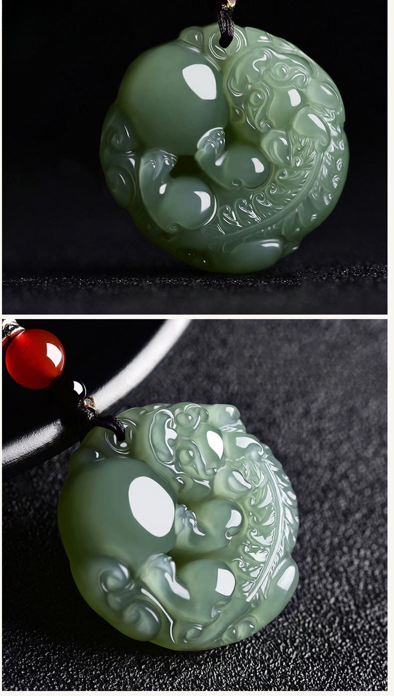 Hetian Jade Pixiu Luck Protection Necklace Pendant