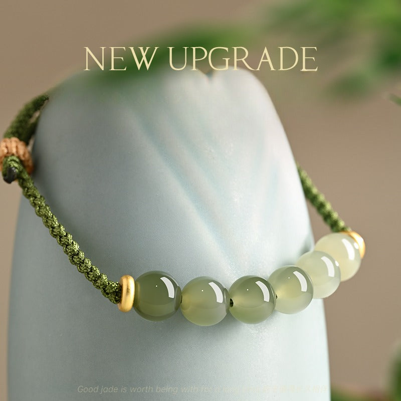 Zen Healing Hetian Jade Green Fortune Knot Braided String Couple Bracelet