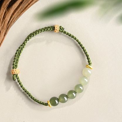 Zen Healing Hetian Jade Green Fortune Knot Braided String Couple Bracelet