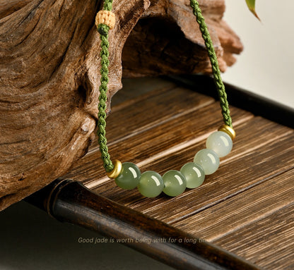 Zen Healing Hetian Jade Green Fortune Knot Braided String Couple Bracelet