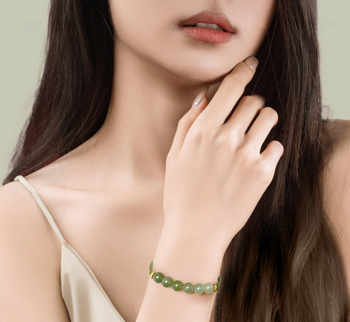 Zen Healing Hetian Jade Green Fortune Knot Braided String Couple Bracelet
