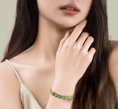Zen Healing Hetian Jade Green Fortune Knot Braided String Couple Bracelet