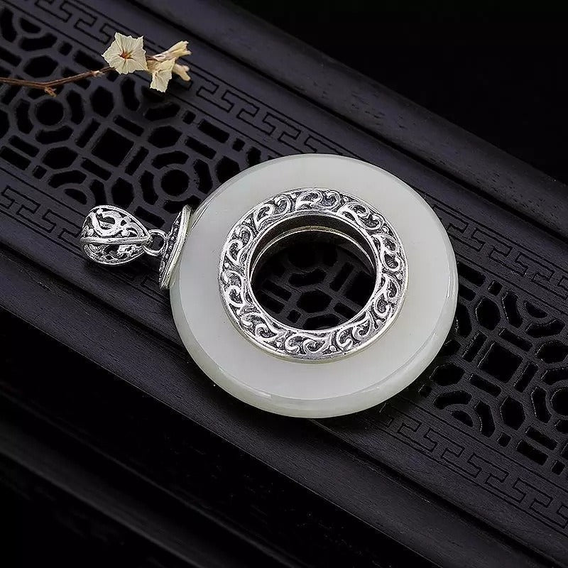 Hetian white jade Luck Protection necklace pendant