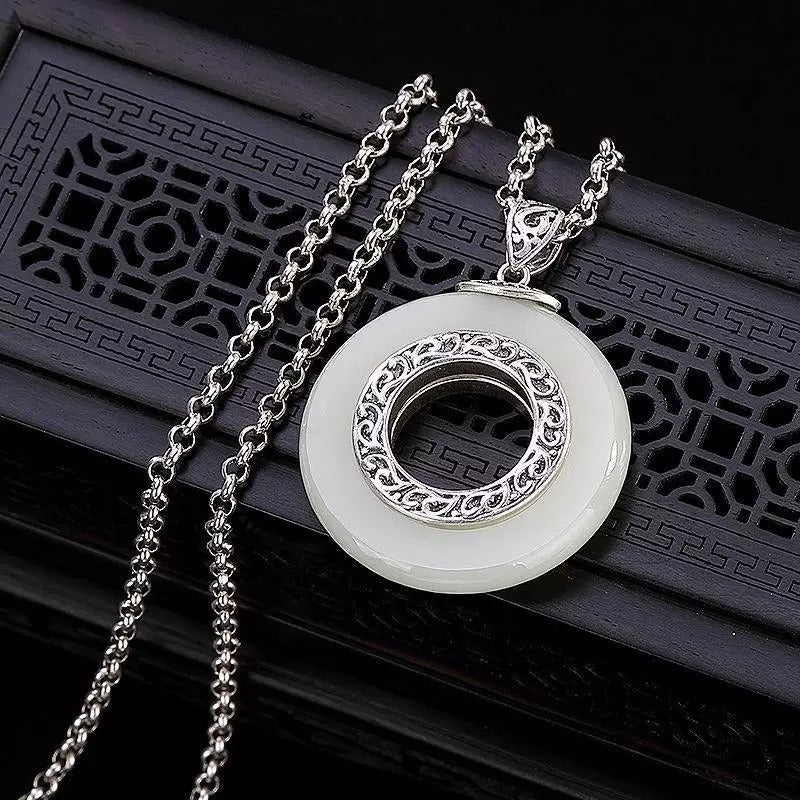 Hetian white jade Luck Protection necklace pendant