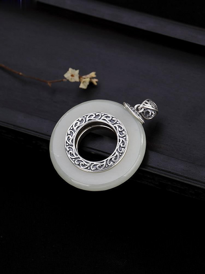 Hetian white jade Luck Protection necklace pendant