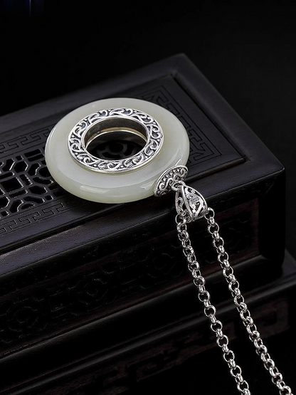 Hetian white jade Luck Protection necklace pendant