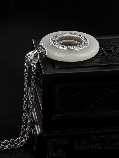 Hetian white jade Luck Protection necklace pendant