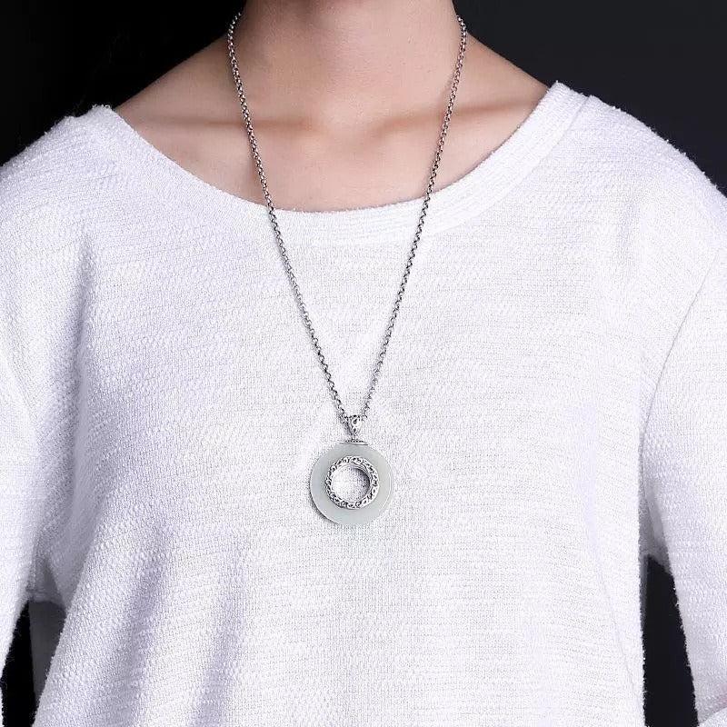 Hetian white jade Luck Protection necklace pendant