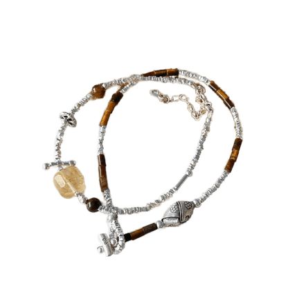 Citrine tiger's eye silver bracelet set- Bring you wealth and courage!