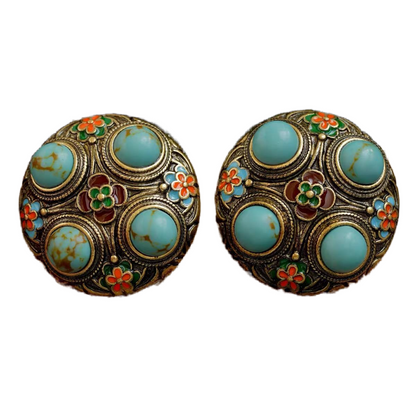 Turquoise Vintage Round Earrings - Balancing Emotions