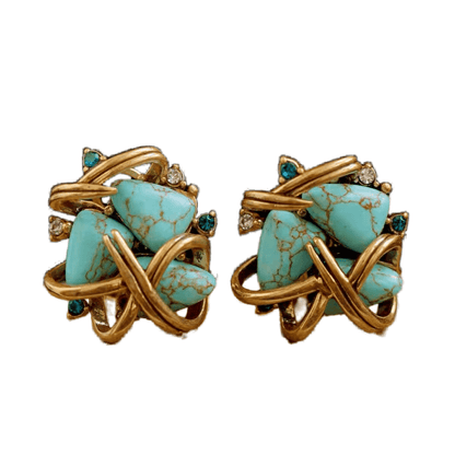 Brass Inlaid Turquoise Earrings - Confidence · Good Luck