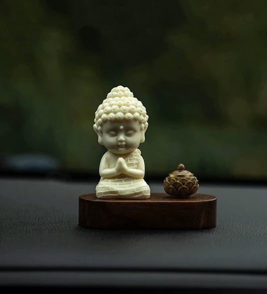 Mini diffuseur d'arômes pour voiture Buddha Ivory Nut - Paix et protection