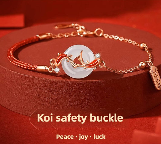 Jade Koi Sterling Silver Peace Luck Bracelet