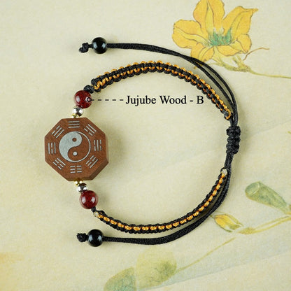 Jujube Wood  Silver Vajra Knot Yin Yang Bagua Protection Feng Shui Bracelet