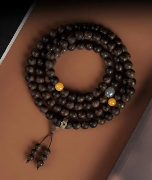 Kynam Agarwood 108-bead Buddhist Bracelet-Best mala beads for meditation