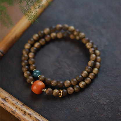 Kynam Agarwood South Red Agate Double Circle Bracelet-Tranquilizes the mind•Helps sleep•Peace•Calm