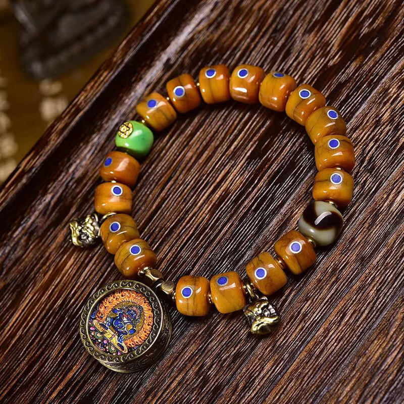 Lapis Lazuli Portable Thangka Pendant Yak Bone Bracelet