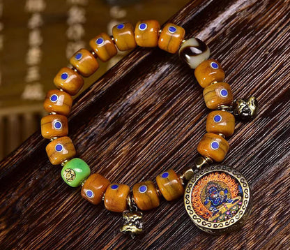 Lapis Lazuli Portable Thangka Pendant Yak Bone Bracelet